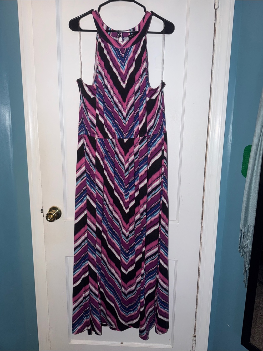Lane Bryant Chevron Maxi Dress in Pink, Black and Blue